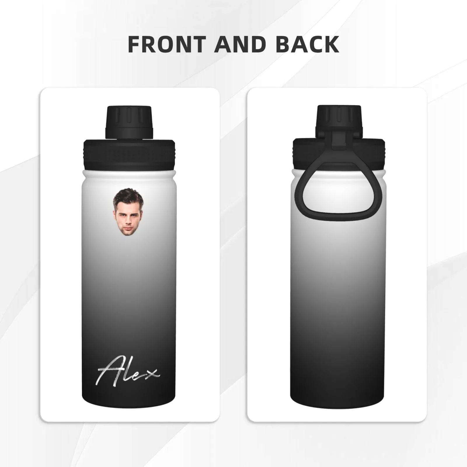 18OZ Custom Face&Name Gradient Sports Insulated Kettle Stainless Steel Water Bottle Personalized Photo Tumbler Sports Gifts