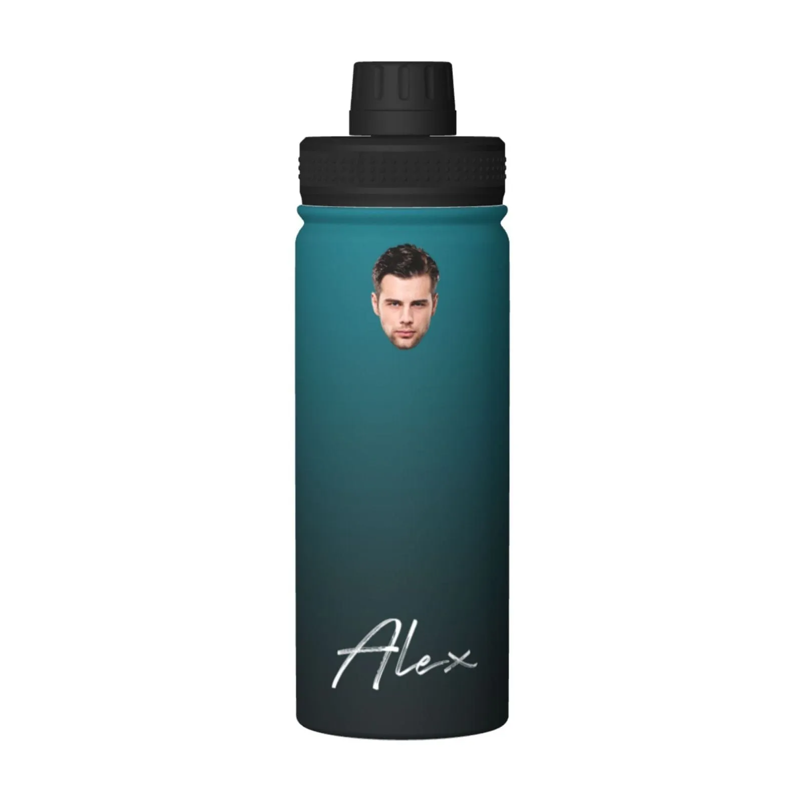 18OZ Custom Face&Name Gradient Sports Insulated Kettle Stainless Steel Water Bottle Personalized Photo Tumbler Sports Gifts