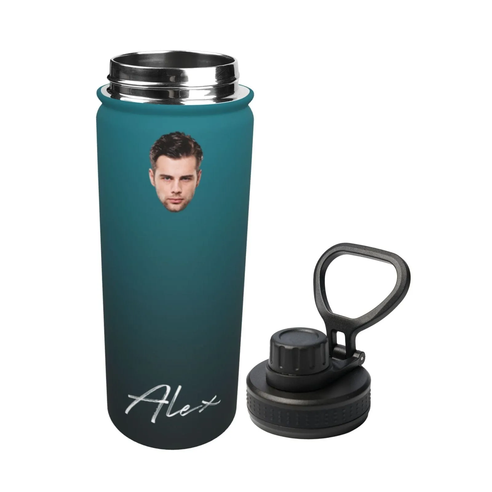 18OZ Custom Face&Name Gradient Sports Insulated Kettle Stainless Steel Water Bottle Personalized Photo Tumbler Sports Gifts