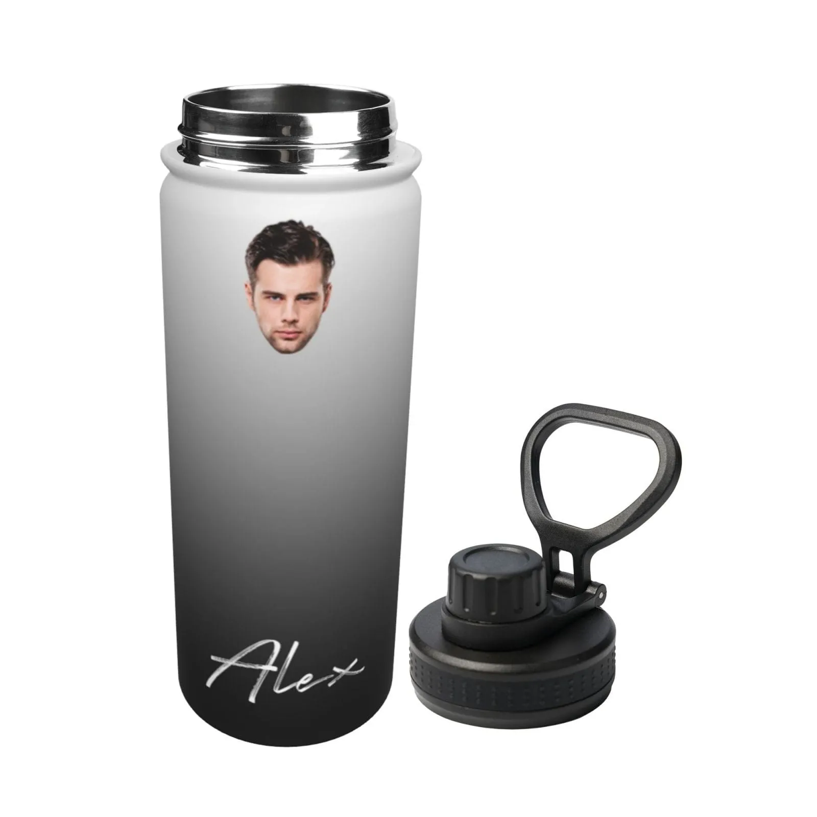 18OZ Custom Face&Name Gradient Sports Insulated Kettle Stainless Steel Water Bottle Personalized Photo Tumbler Sports Gifts