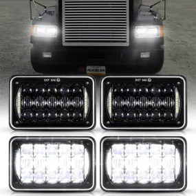 4x6 LED Headlights Rectangular Headlamps Hi/Lo Sealed Beam with DRL DOT Approved Replacement H4651 H4652 H4656 H4666 H6545 Compatible with Peterbil Kenworth Freightliner Ford Trucks