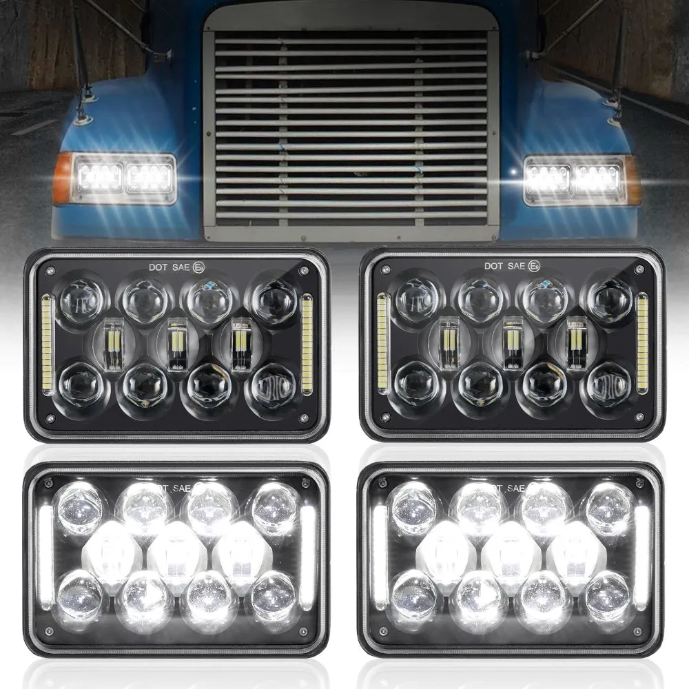 4x6 LED Headlights Rectangular Headlamps with DRL High Low Beam DOT Approved Compatible with Peterbil Kenworth Freightliner Ford Trucks