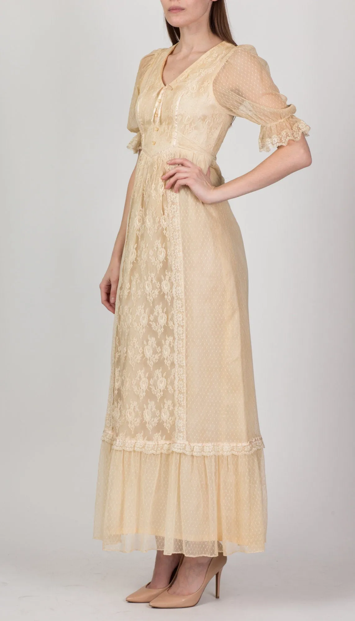 60s Nu-Mode Lace Prairie Gown - Extra Small