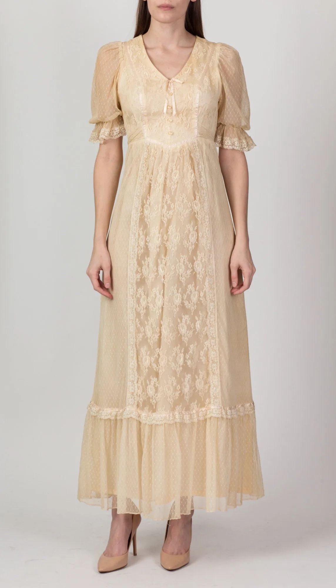 60s Nu-Mode Lace Prairie Gown - Extra Small