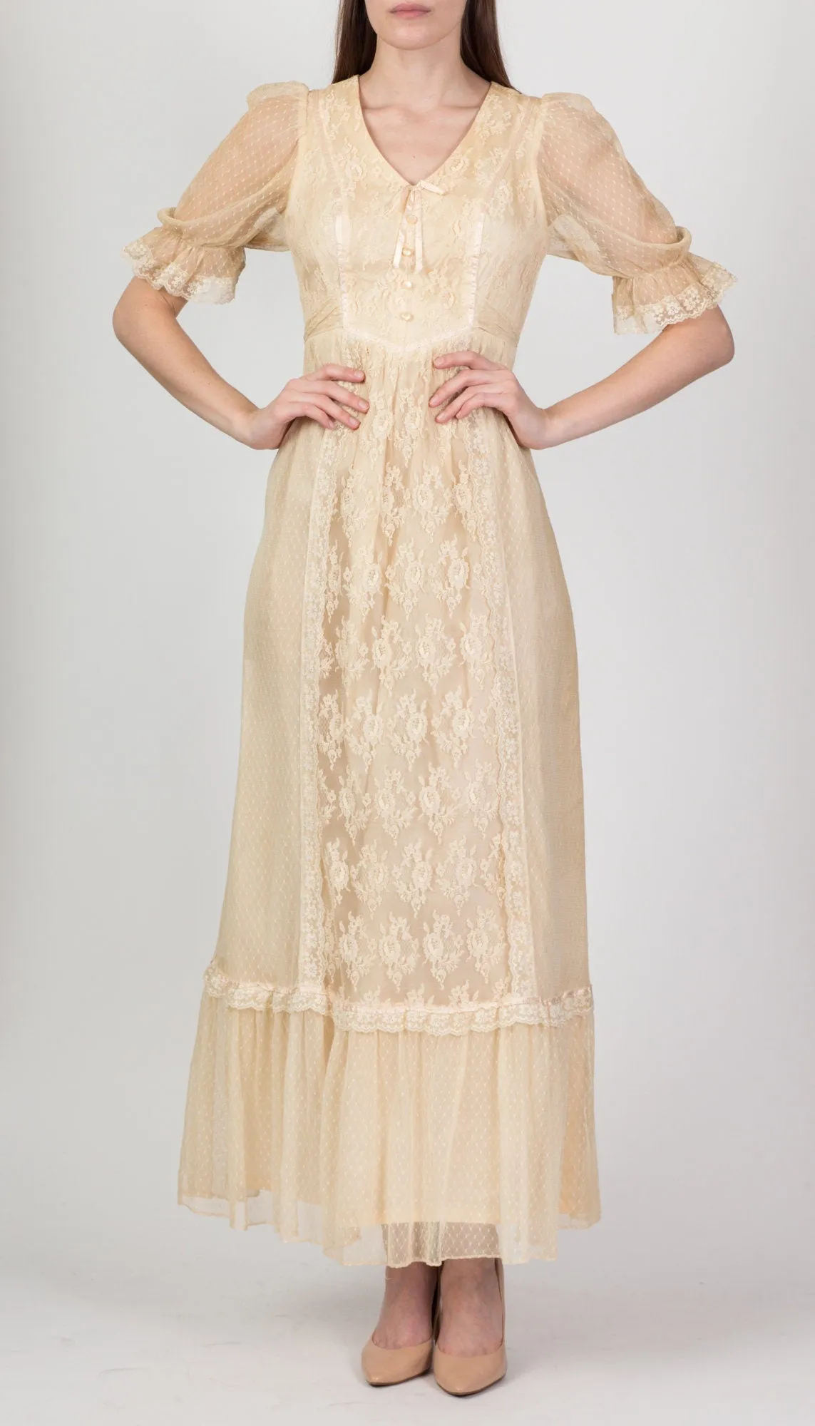 60s Nu-Mode Lace Prairie Gown - Extra Small