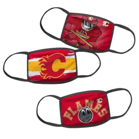 Calgary Flames Child Kids Age 4-7 NHL Hockey Pack of 3 Face Covering Mask