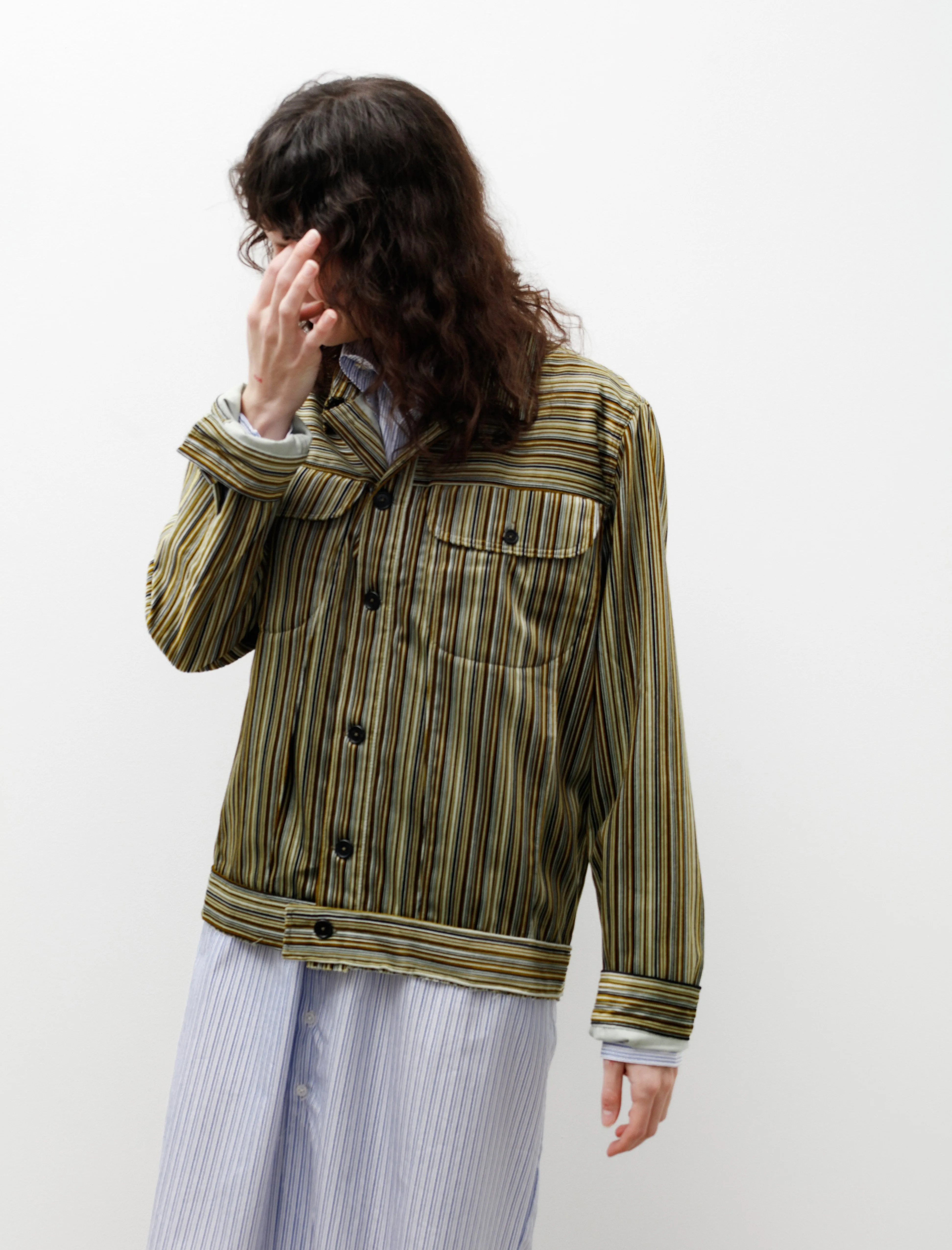 Denim Jacket Velvet Multi Green Stripe