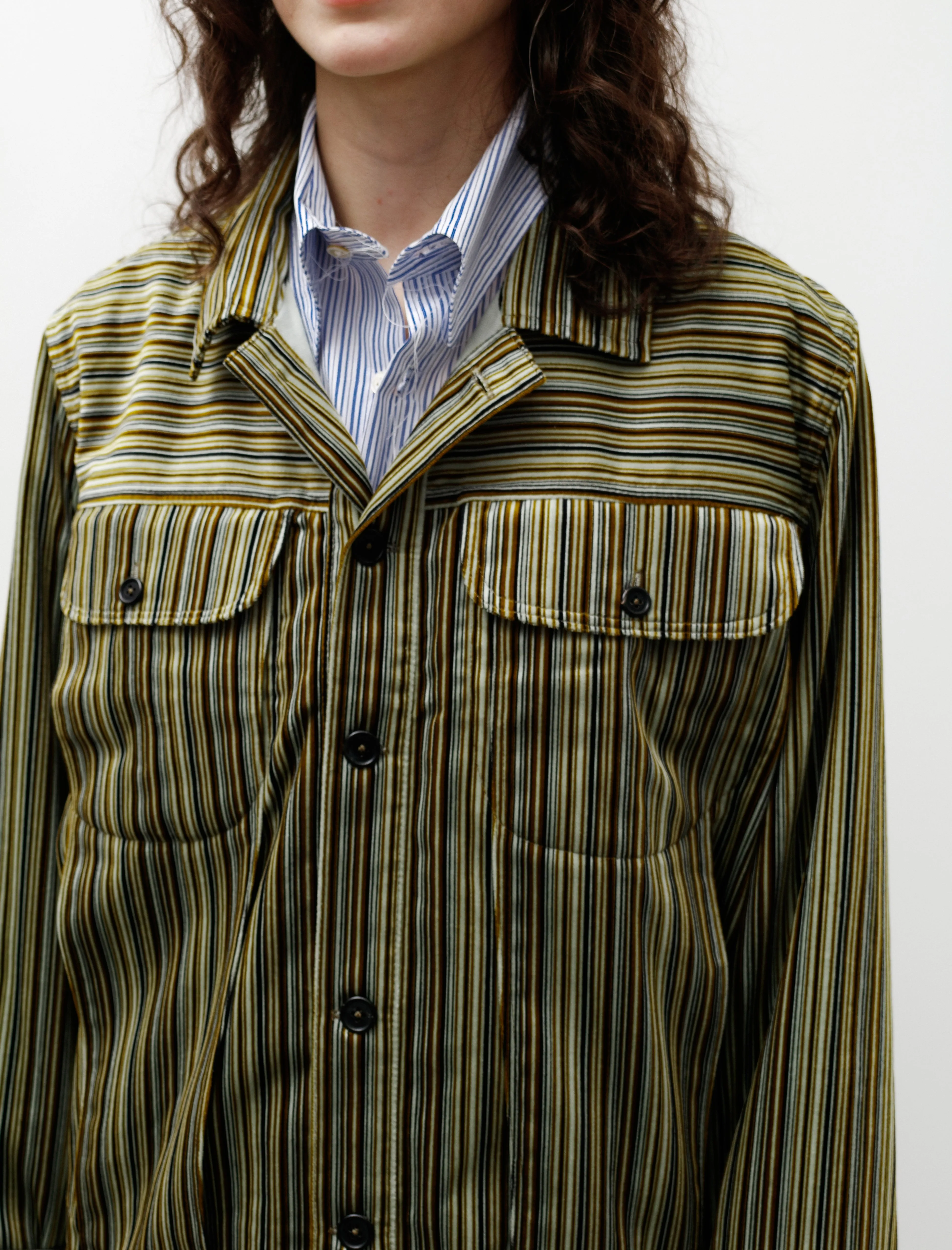 Denim Jacket Velvet Multi Green Stripe