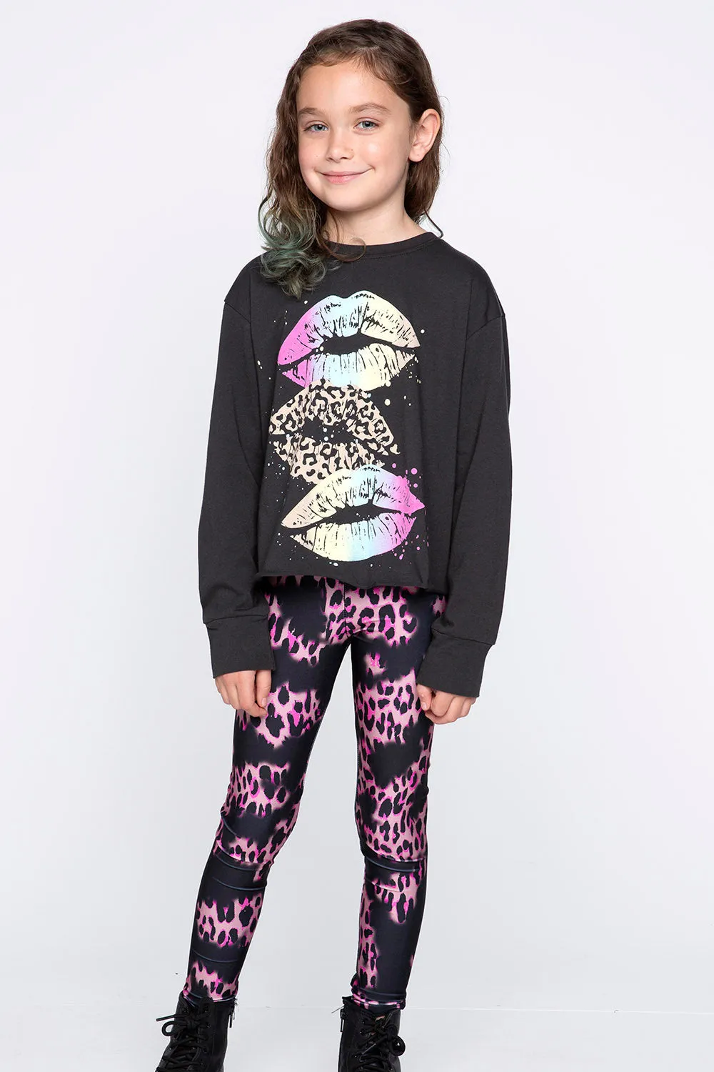 High Shine Long Legging - Black Pink Leopard