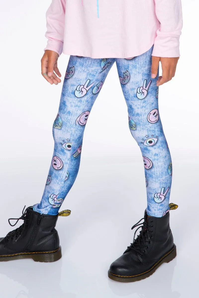 High Shine Long Legging - Blue Denim Emojis